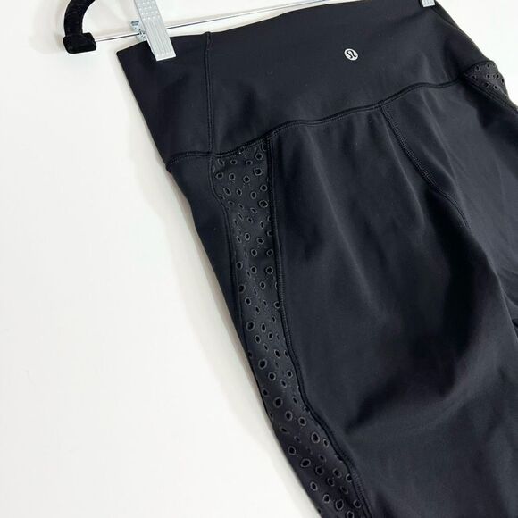 Lululemon Legging Womens 8 Ornate Eyelet Yoga Workout Crop Luxtreme Black - Picture 10 of 16